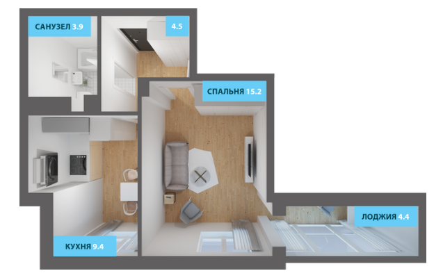 1-комнатная 39.2 м² в ЖК Якоря от 17 200 грн/м², Одесса