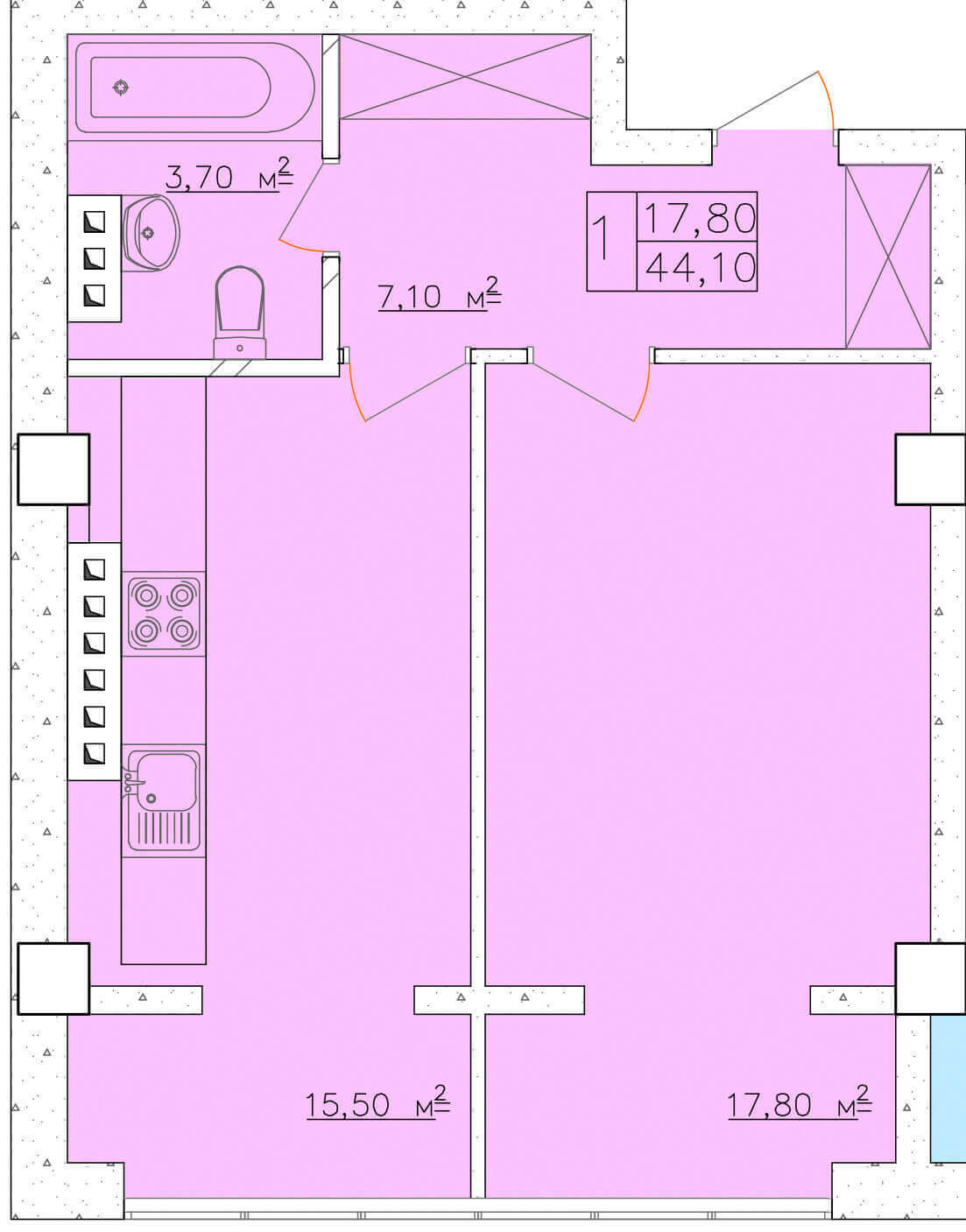 1-кімнатна 44.1 м² в ЖК Club Marine від 15 850 грн/м², Одеса