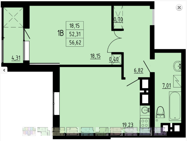 1-кімнатна 56.62 м² в ЖК Удобный від 23 200 грн/м², Одеса