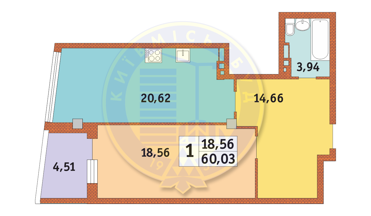 1-кімнатна 60.03 м² в ЖК Costa fontana від 33 000 грн/м², Одеса