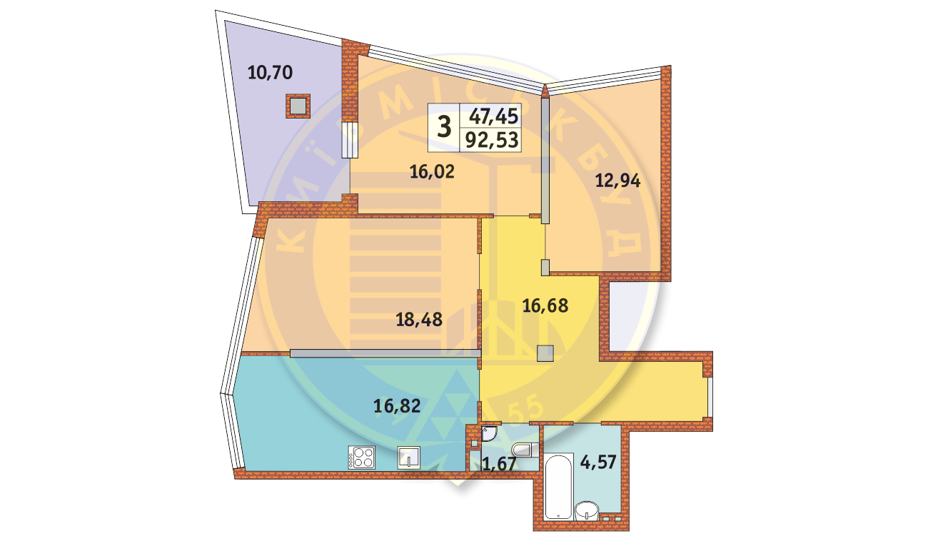 3-кімнатна 92.53 м² в ЖК Costa fontana від 32 650 грн/м², Одеса