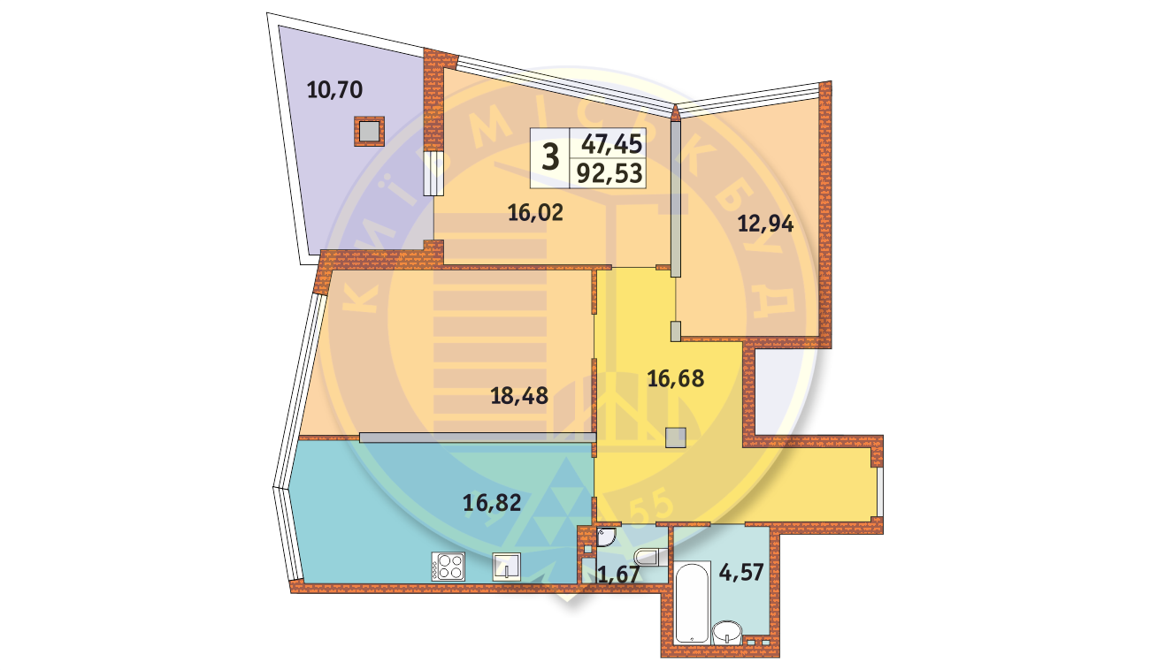 3-комнатная 92.53 м² в ЖК Costa fontana от 32 650 грн/м², Одесса