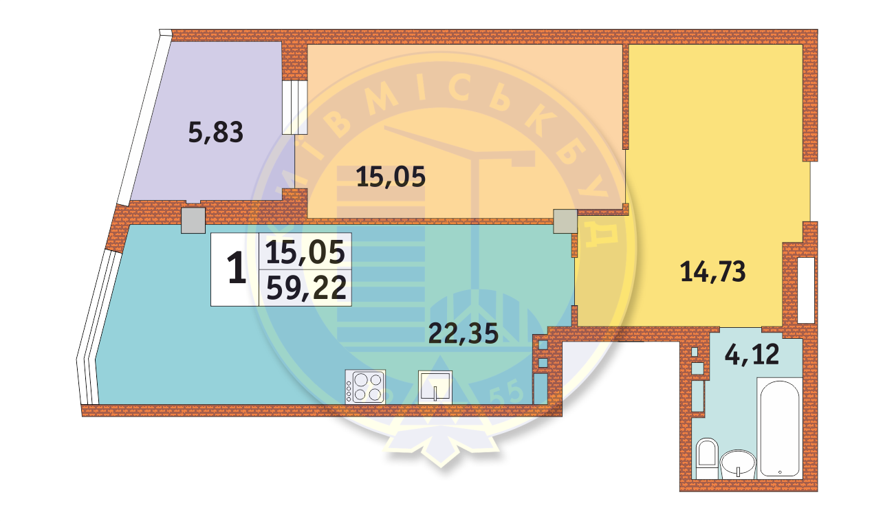 1-комнатная 59.22 м² в ЖК Costa fontana от 29 700 грн/м², Одесса