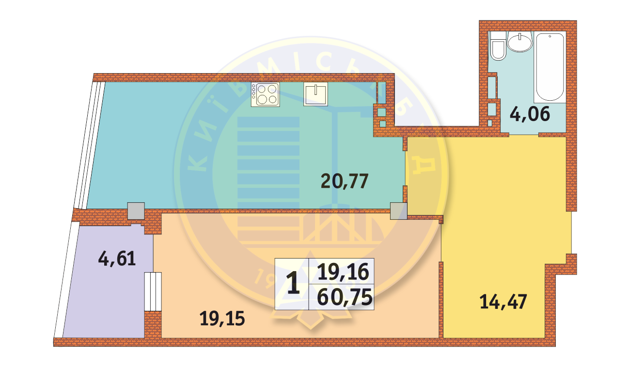 1-комнатная 60.45 м² в ЖК Costa fontana от застройщика, Одесса