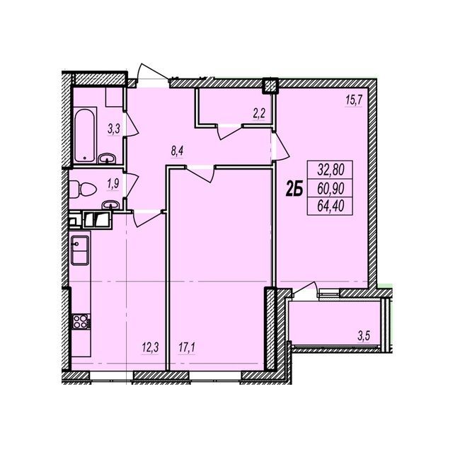 2-кімнатна 64.4 м² в ЖК Дмитрівський від забудовника, Одеса