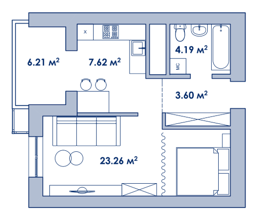 1-комнатная 42 м² в ЖК Сады Ривьеры от 15 500 грн/м², с. Фонтанка