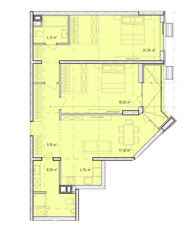 3-кімнатна 89.63 м² в ЖК Modern від 20 700 грн/м², Одеса