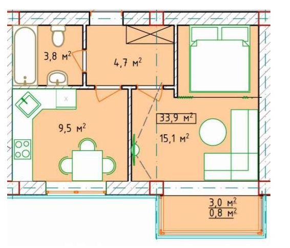 1-комнатная 33.9 м² в ЖК Авалон от застройщика, Одесса