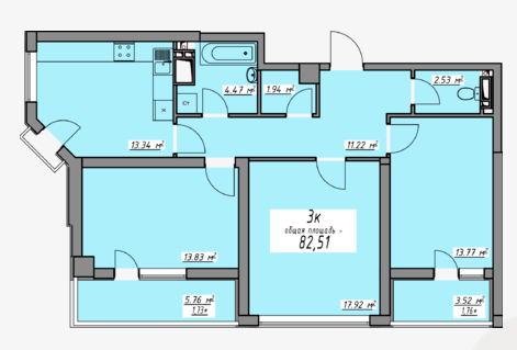 3-кімнатна 82.51 м² в ЖК Елегія Парк від 27 700 грн/м², Одеса