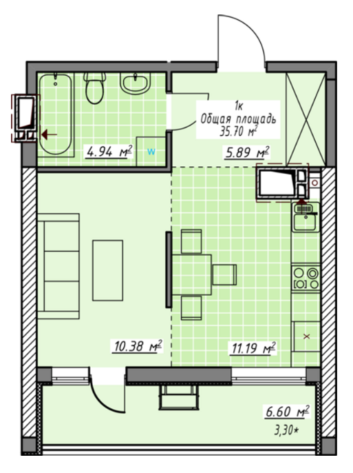 1-комнатная 35.7 м² в ЖК Элегия Парк от 28 000 грн/м², Одесса