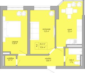 2-комнатная 51.54 м² в ЖК Акварель от застройщика, Одесса