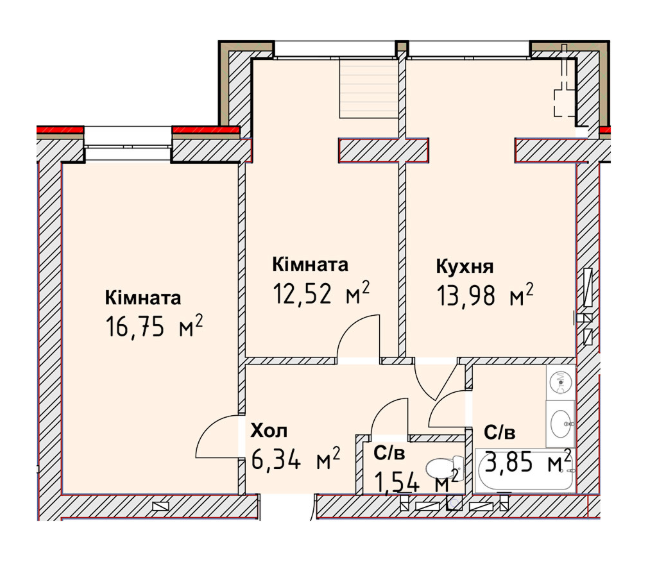 2-кімнатна 54.98 м² в ЖК Чайка Люкс від 19 600 грн/м², Одеса