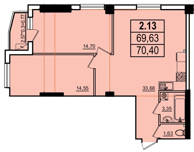 2-кімнатна 70.4 м² в ЖК Аполон від 26 100 грн/м², Одеса