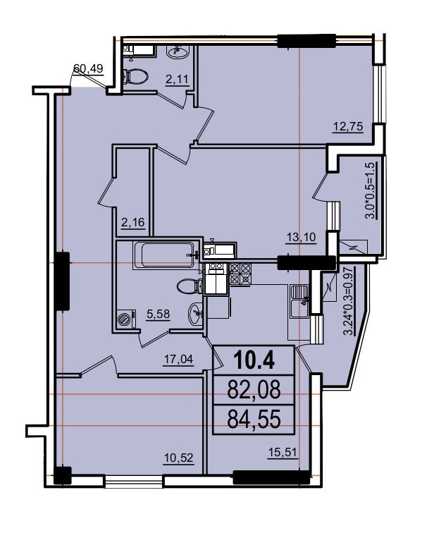 3-кімнатна 84.55 м² в ЖК Аполон від забудовника, Одеса