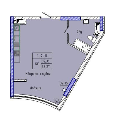 Студия 39.95 м² в ЖК Сорок пятая жемчужина от застройщика, Одесса