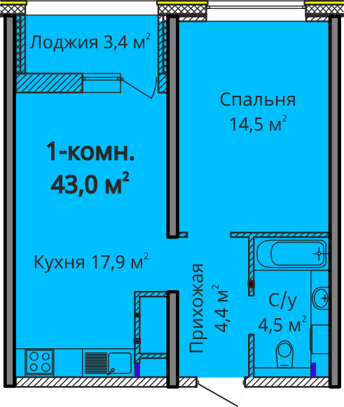 1-кімнатна 43 м² в ЖК Альтаїр 3 від 25 450 грн/м², Одеса