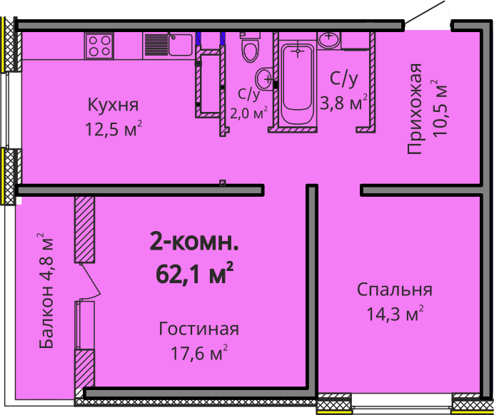 2-кімнатна 62.1 м² в ЖК Альтаїр 3 від 24 700 грн/м², Одеса