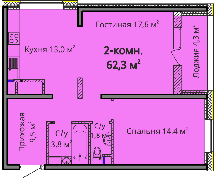 2-комнатная 62.5 м² в ЖК Альтаир 3 от 24 700 грн/м², Одесса