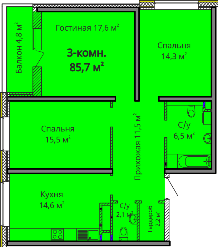 3-кімнатна 84.8 м² в ЖК Альтаїр 3 від 24 650 грн/м², Одеса