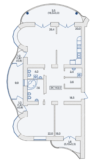 3-кімнатна 143 м² в ЖК на Французькому бульварі, 29 від 62 300 грн/м², Одеса