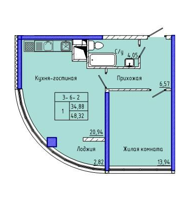 1-комнатная 48.32 м² в ЖК Сорок пятая жемчужина от 27 750 грн/м², Одесса