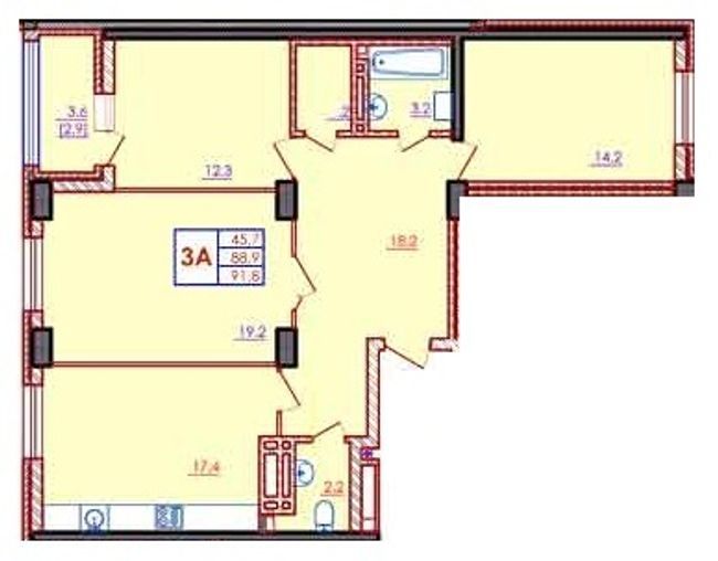 3-комнатная 91.8 м² в ЖК Янтарный от 12 650 грн/м², с. Иличанка