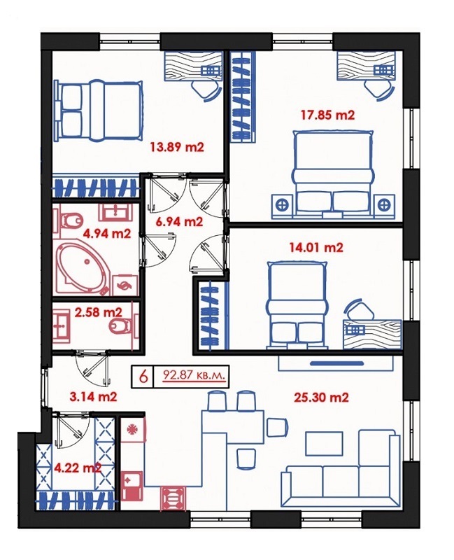 3-комнатная 92.87 м² в ЖК Малый Марсель 2 от 17 600 грн/м², пос. Лески