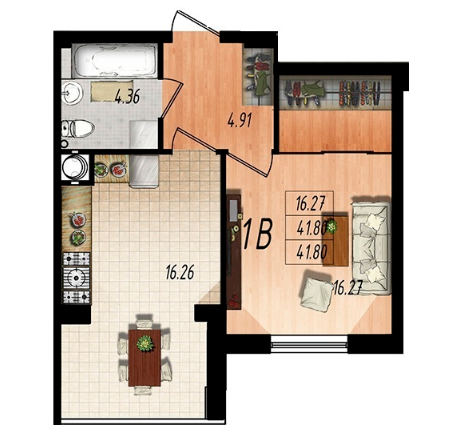 1-комнатная 39.59 м² в ЖК Маршал-Сити от застройщика, Одесса