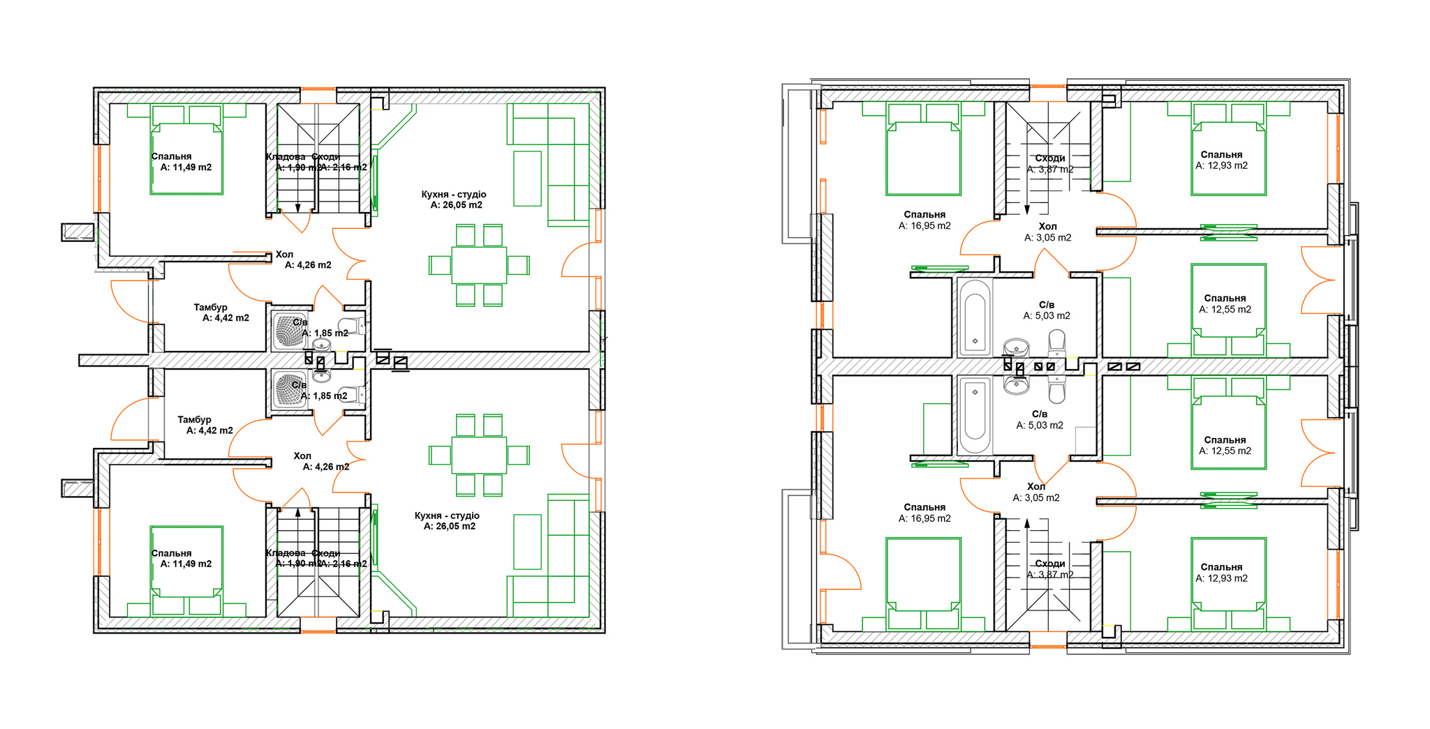 Дуплекс 2.8 сотки в Дуплексы Grand Residence 2 от застройщика, с. Гатное