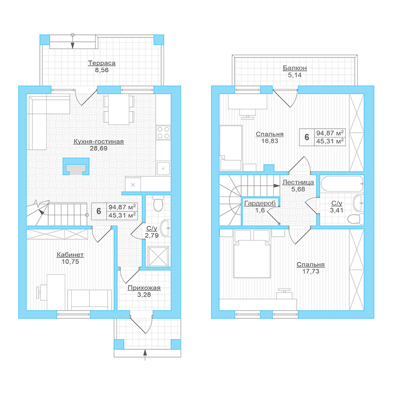 Таунхаус 94.87 м² в Таунхаусы Welldom от застройщика, с. Софиевская Борщаговка