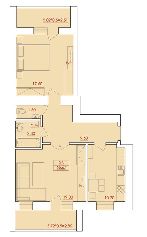 2-комнатная 66.67 м² в ЖК Эдельвейс от 14 150 грн/м², пгт Хлебодарское