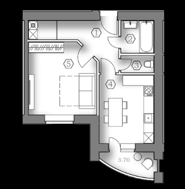 1-комнатная 40 м² в ЖК Медовый от застройщика, пгт Гостомель