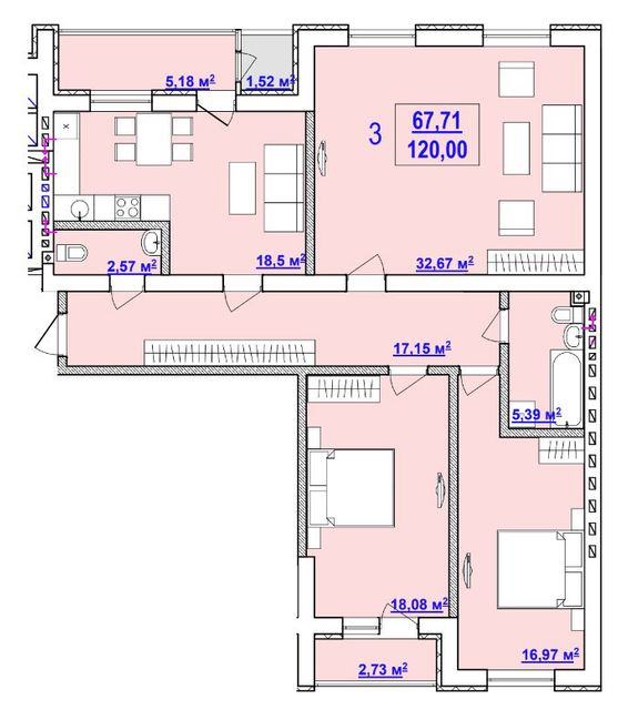 3-кімнатна 120 м² в ЖК Будинок на Сумській від 43 100 грн/м², Харків