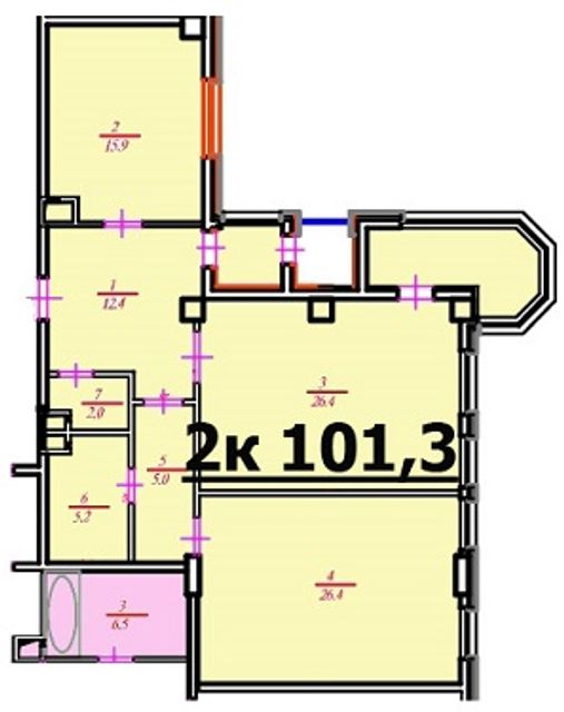 2-кімнатна 101.3 м² в ЖК Будинок у Сокольниках від 24 100 грн/м², Харків