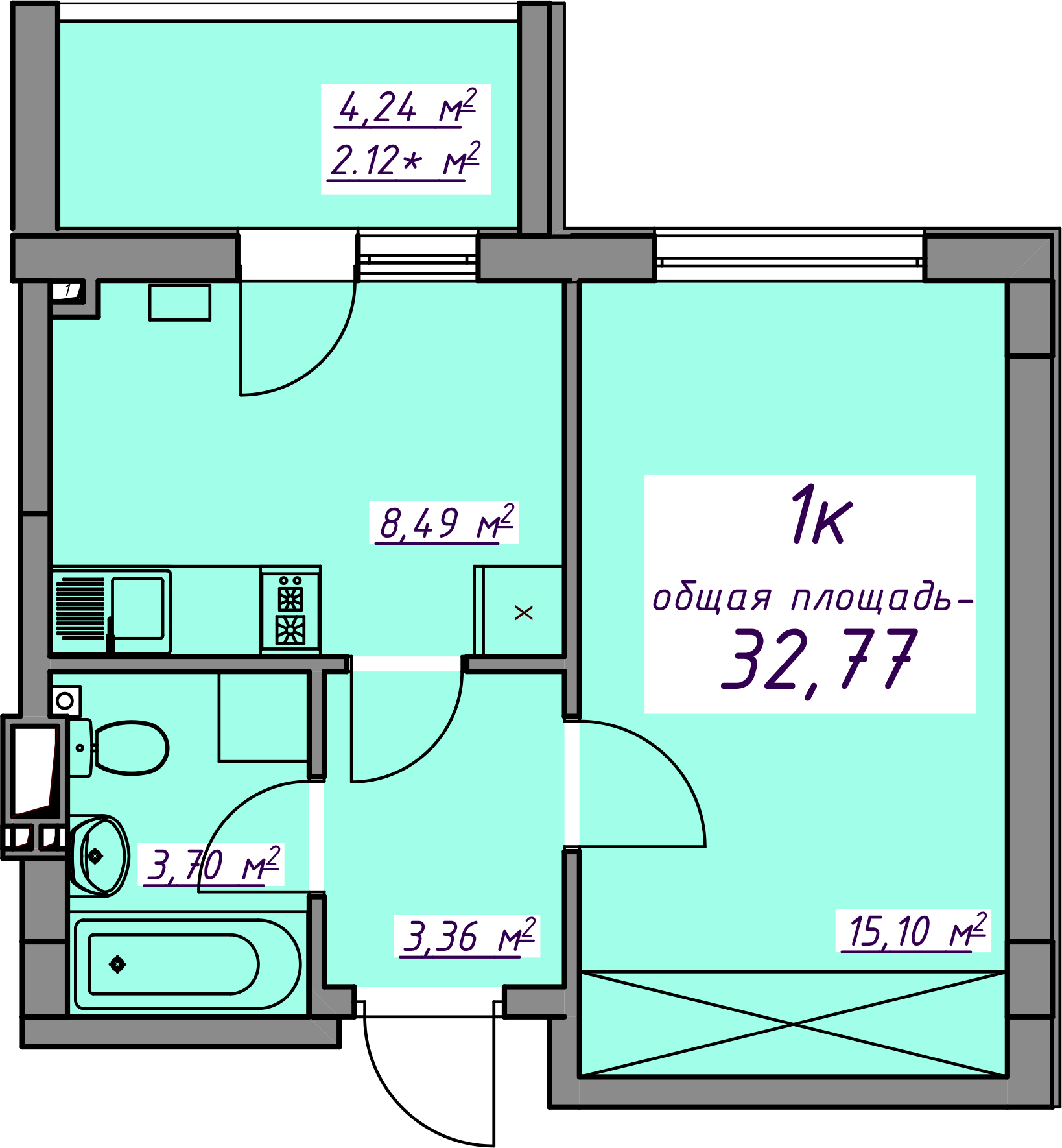 1-комнатная 32.77 м² в ЖМ Седьмое Небо от 14 750 грн/м², пгт Авангард