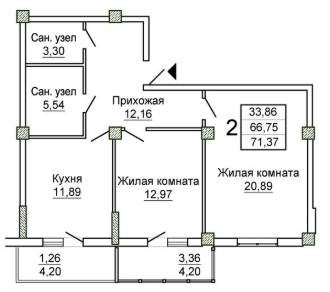 2-комнатная 71.37 м² в ЖК Слобожанский квартал-2 от 16 050 грн/м², Харьков