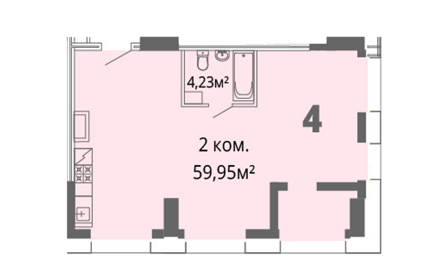 2-комнатная 59.95 м² в ЖК Грани от 26 500 грн/м², Днепр