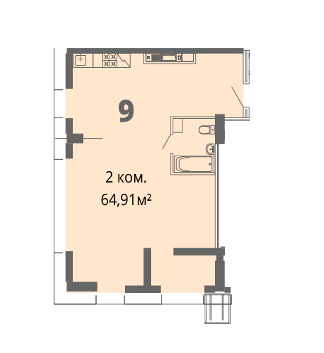 2-комнатная 64.91 м² в ЖК Грани от 26 500 грн/м², Днепр