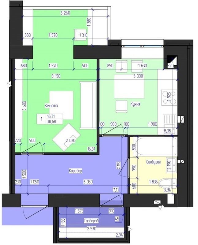 1-комнатная 38.68 м² в ЖК Олимпийский от 16 500 грн/м², Харьков