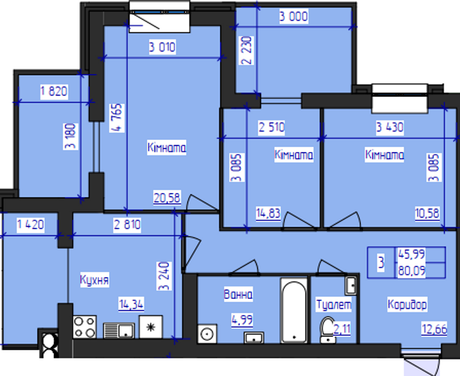 3-комнатная 80.09 м² в ЖК Олимпийский от 17 000 грн/м², Харьков