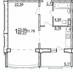 1-комнатная 49.22 м² в ЖК на ул. Дагаева, 3 от застройщика, пгт Песочин