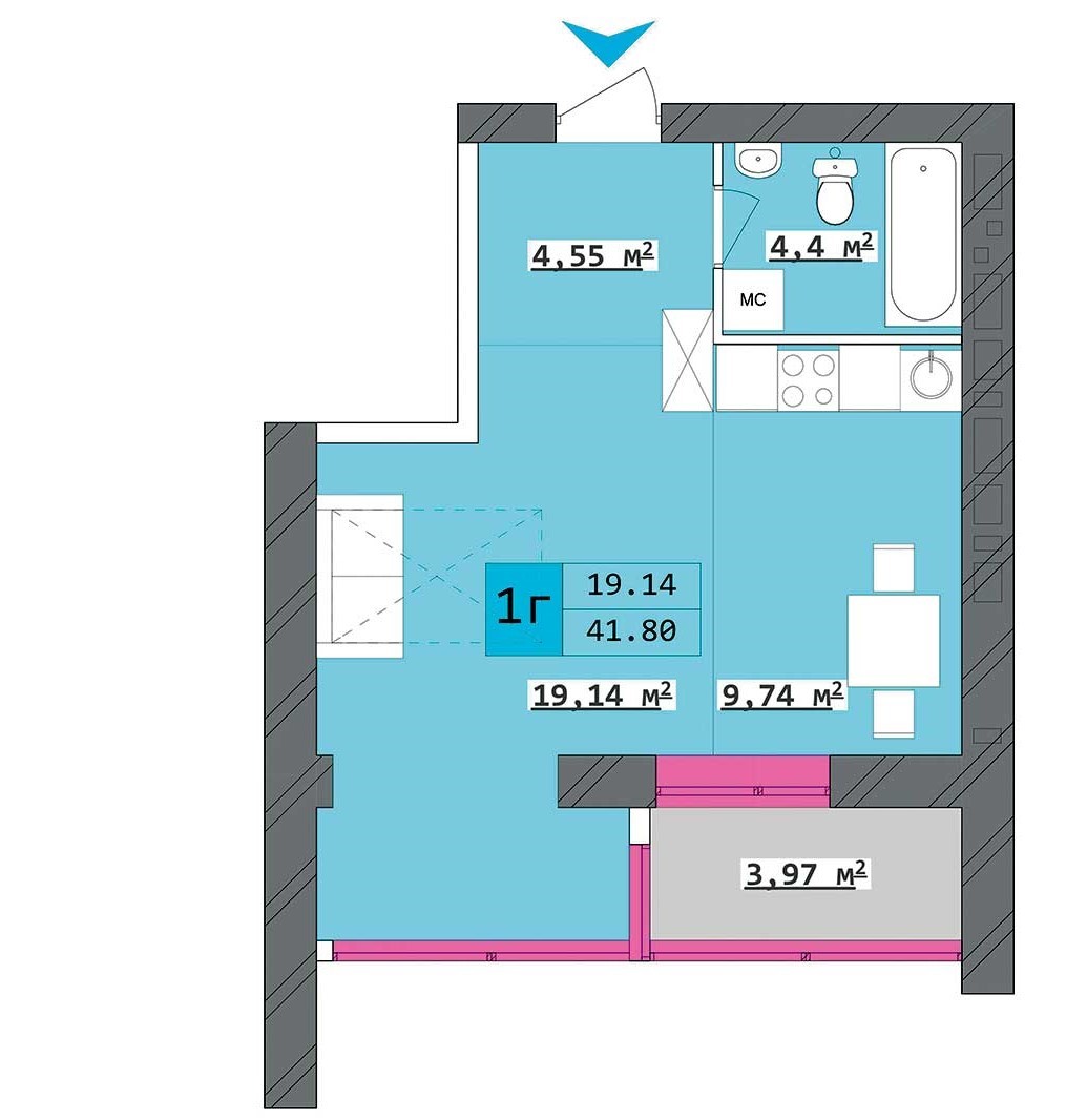 1-кімнатна 41.8 м² в ЖК Столичний від 16 300 грн/м², Харків