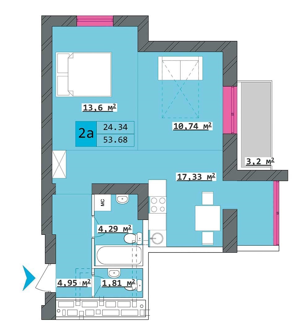 2-комнатная 53.68 м² в ЖК Столичный от 16 600 грн/м², Харьков