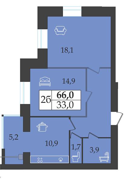 2-комнатная 66 м² в ЖК Счастливый от 14 300 грн/м², Днепр