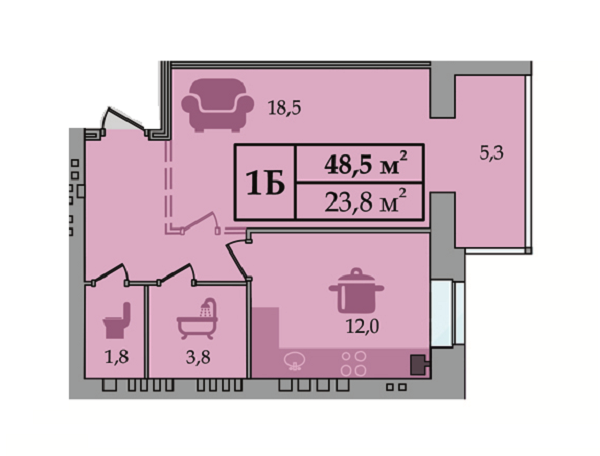 1-комнатная 48.5 м² в ЖК Счастливый от 15 000 грн/м², Днепр