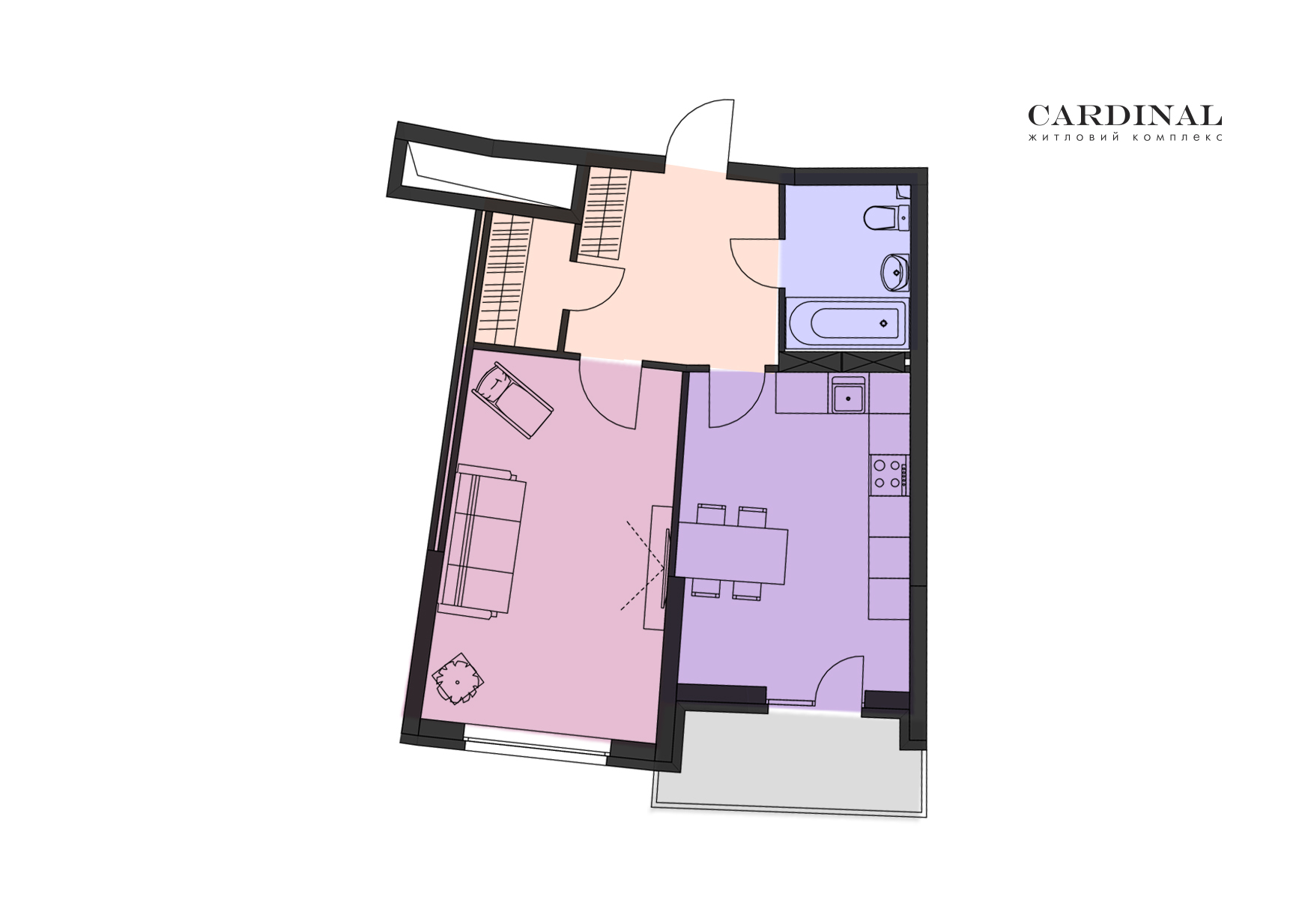 1-комнатная 50.52 м² в ЖК CARDINAL от 43 000 грн/м², Киев