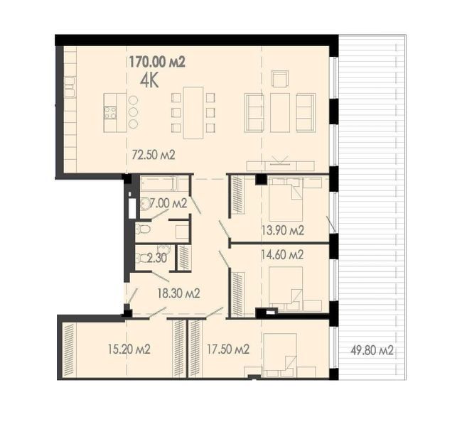 4-кімнатна 170 м² в ЖК Дельмар Люкс від 24 050 грн/м², Дніпро