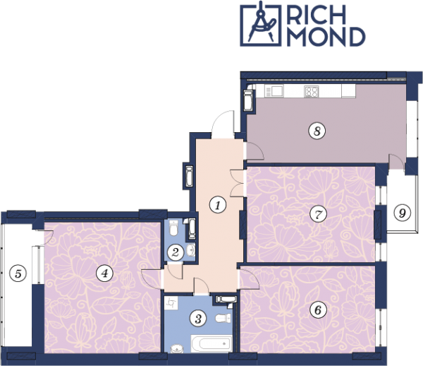 3-комнатная 123.4 м² в ЖК Richmond от 56 800 грн/м², Киев