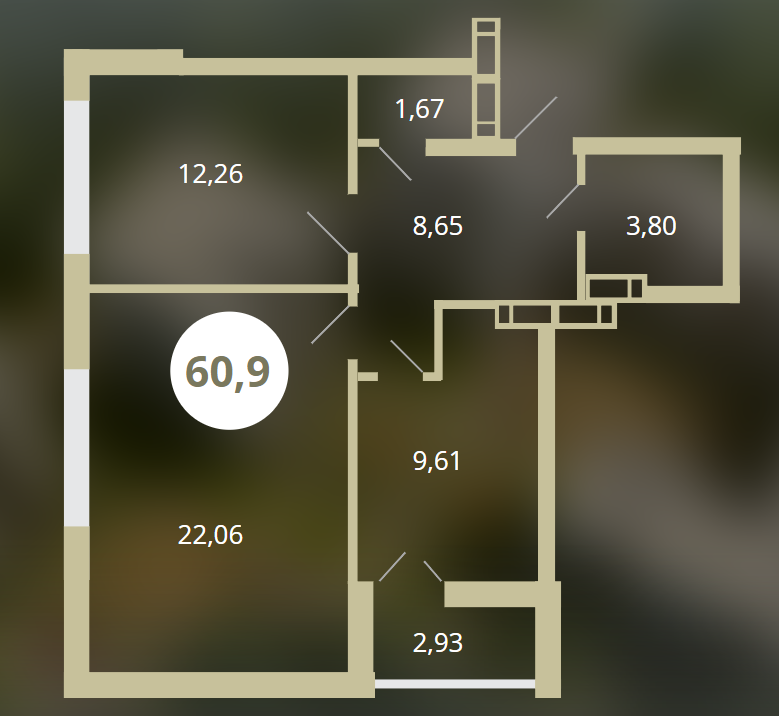 2-комнатная 60.98 м² в ЖК Chehov Парк Квартал от застройщика, г. Ирпень