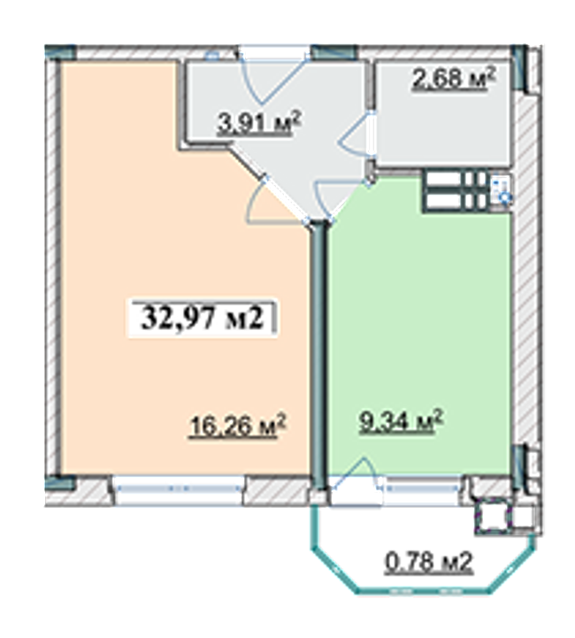 1-кімнатна 32.97 м² в ЖК Ягода від 13 500 грн/м², смт Гостомель